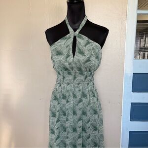 Trixxi Green tropical backless halter summer maxi dress